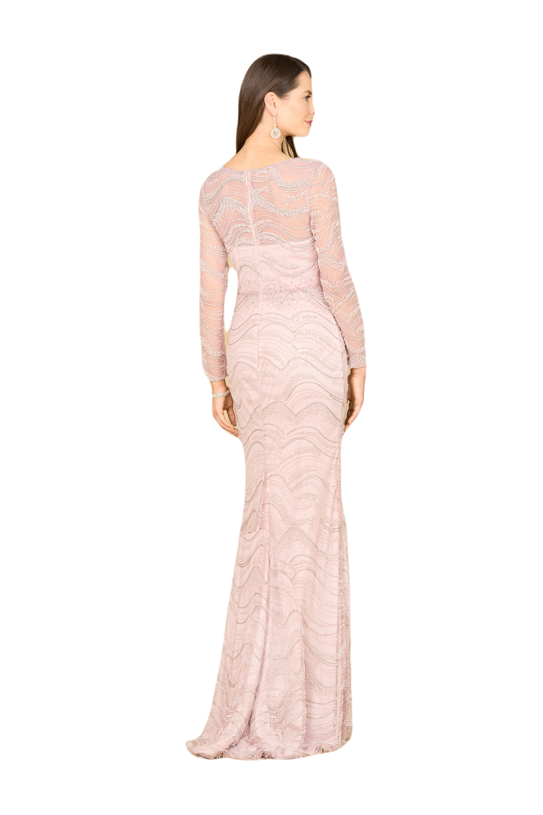 Long Sleeve Lace Fitted Gown, Alternate, color, DustyRose