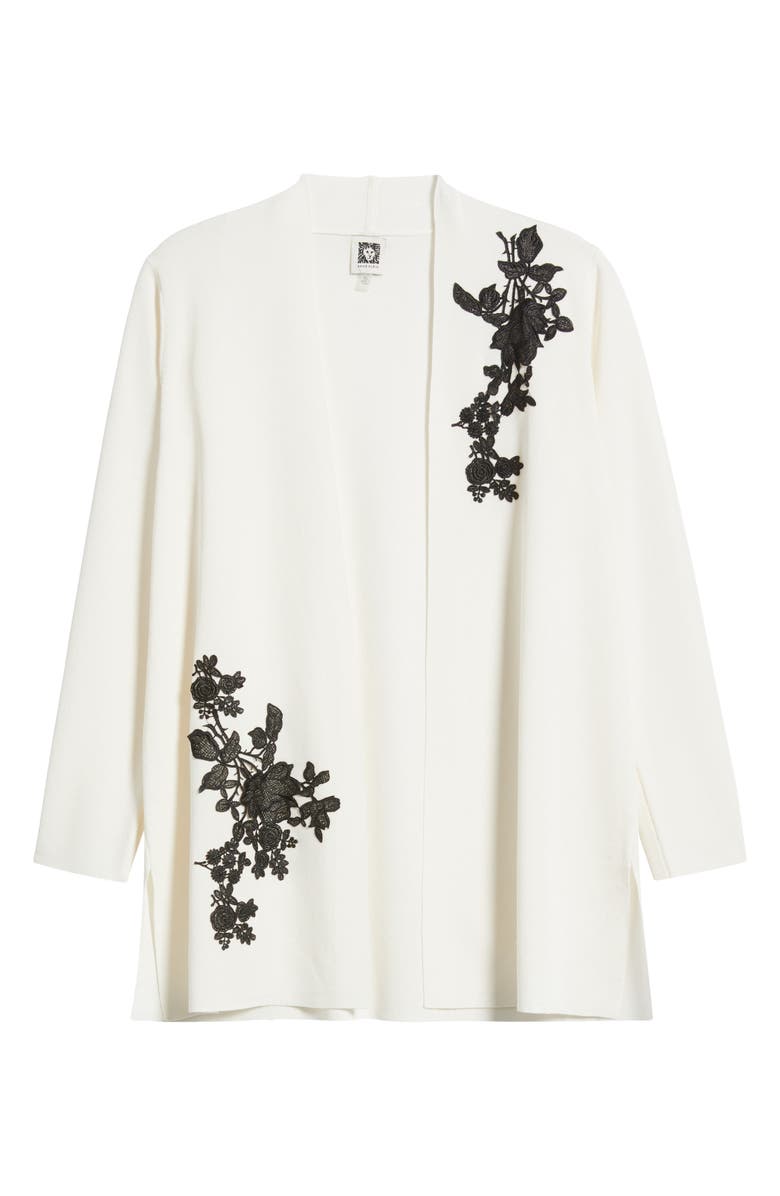 Anne Klein Floral Appliqué Open Front Cardigan, Alternate, color, 