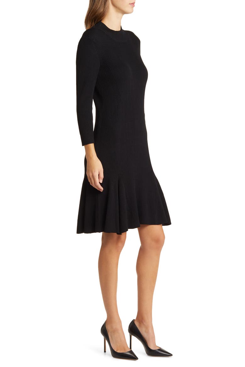 Rib Three-Quarter Sleeve Sweater Dress, Alternate, color, BLACK