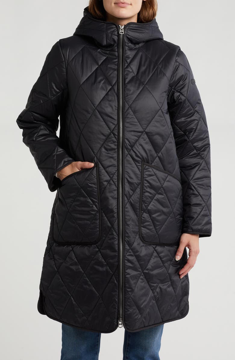 Lucky Brand Faux Shearling Lined Hooded Utility Coat, Alternate, color, Black