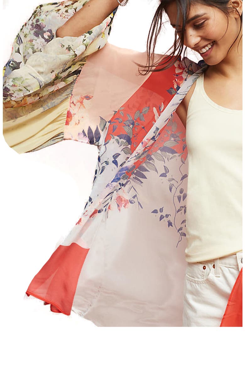 Mystical Garden Floral Print Bell Sleeve Ruana, Alternate, color, RED MULTI