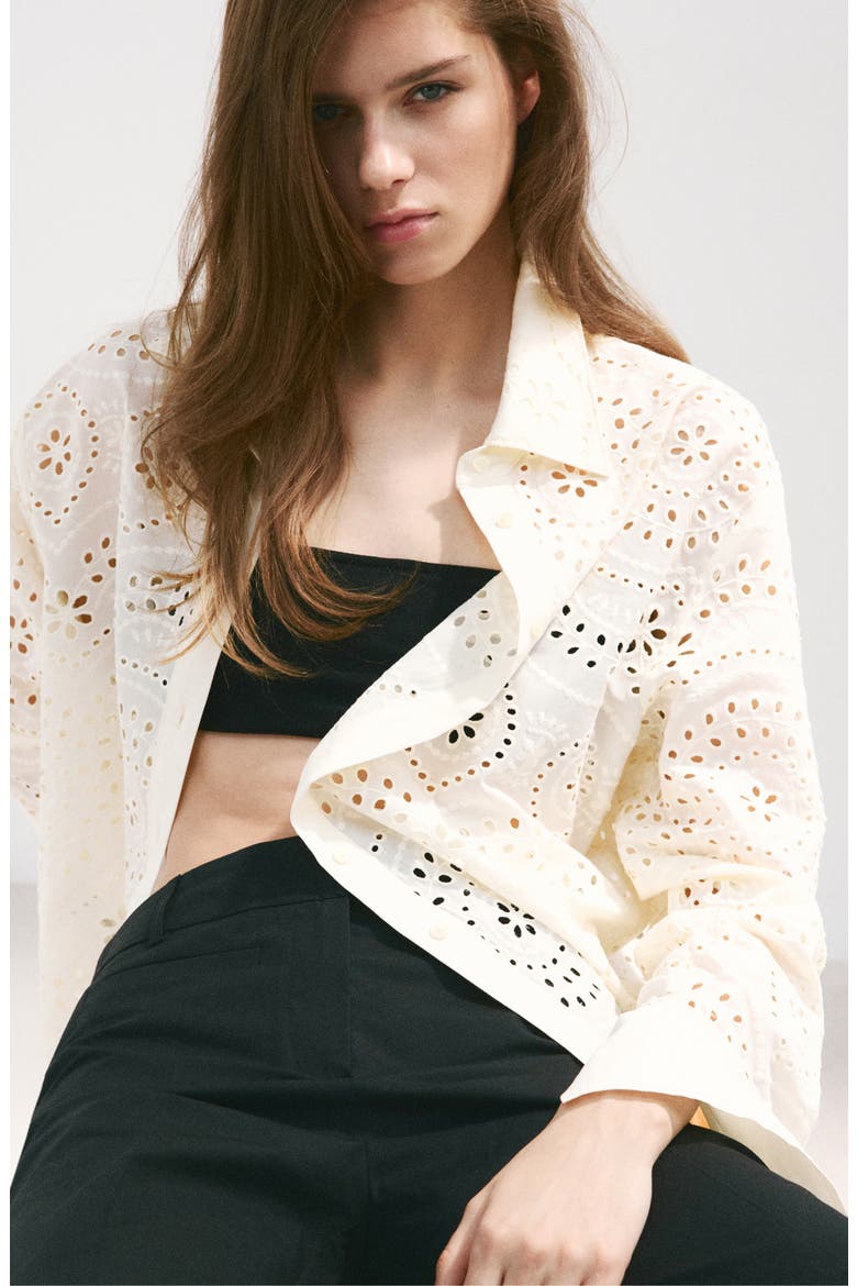 Eyelet Cotton Shirt, Alternate, color, ECRU