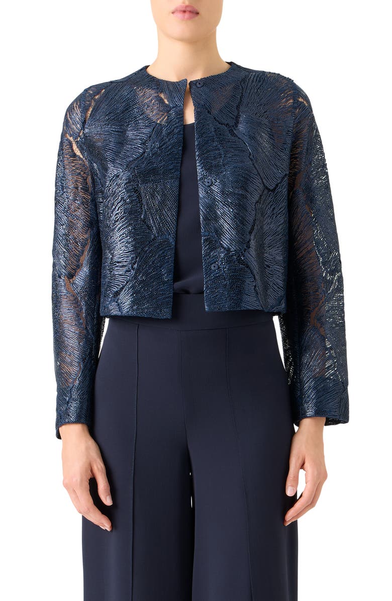 Akris Haron Sea Fan Lace Jacket, Main, color, Navy