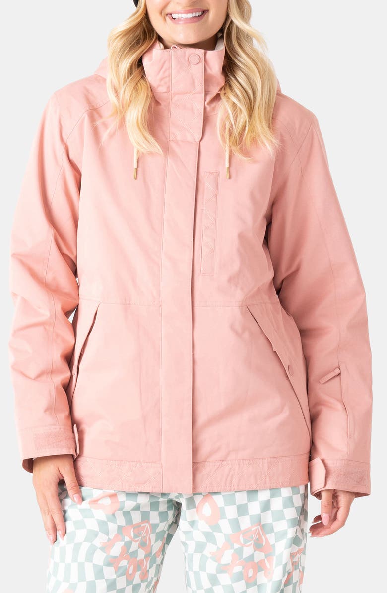 Roxy Billie Water Resistant Hooded Insulated Jacket, Main, color, Rose Tan