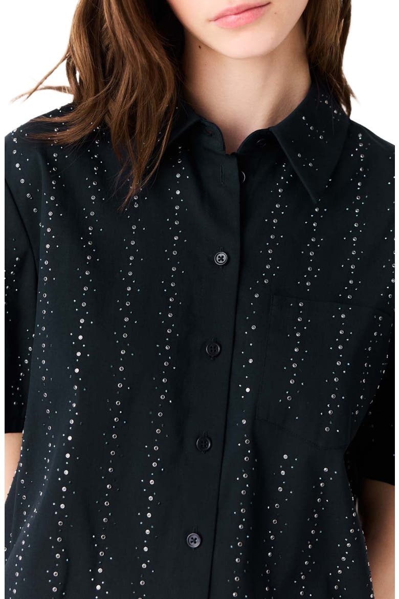 Cropped rhinestone cotton shirt, Alternate, color, Navy