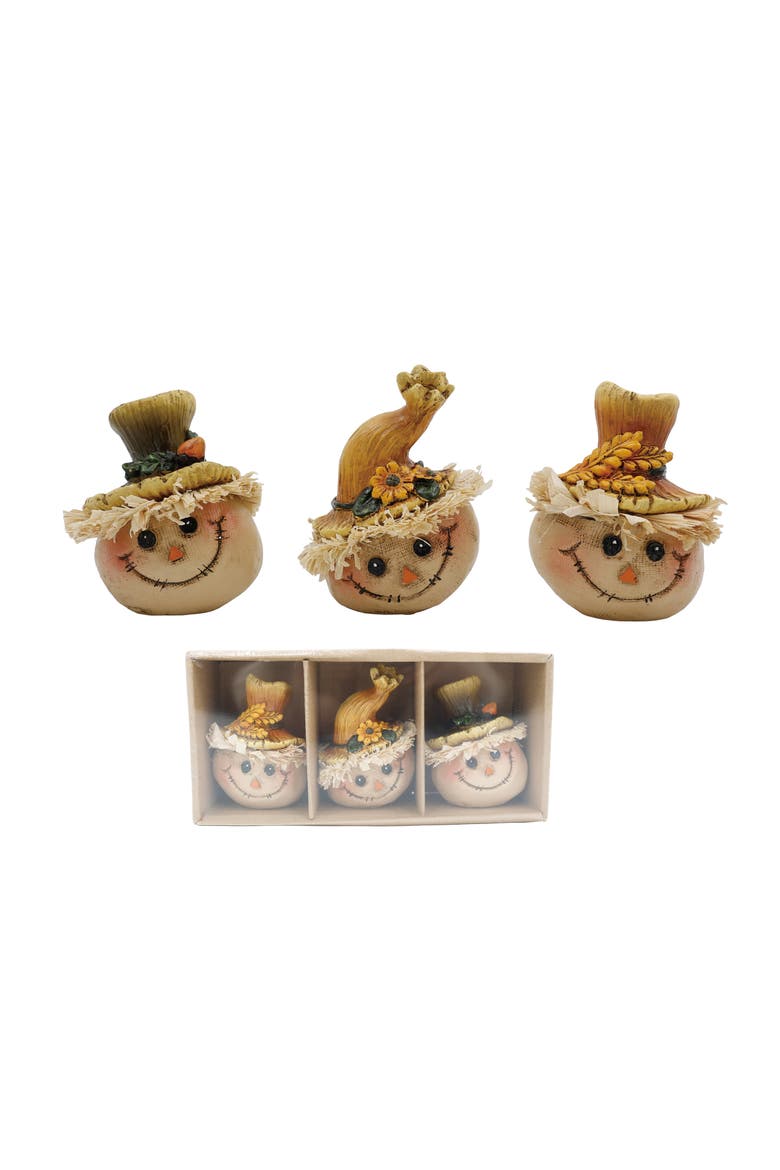 Set of 3 Resin Scarecrow Head Figurines, Main, color, Multicolored