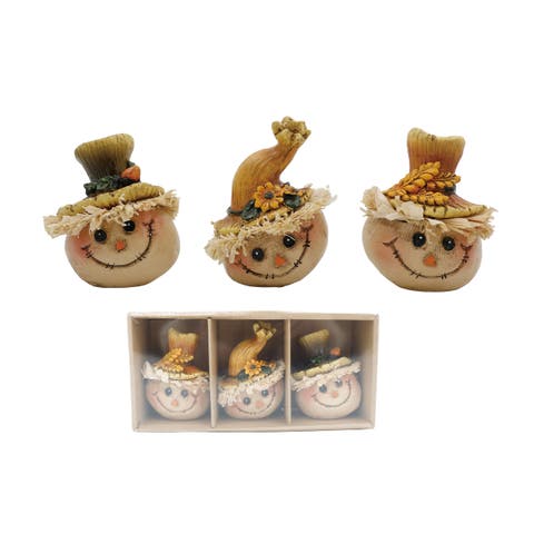 Set of 3 Resin Scarecrow Head Figurines