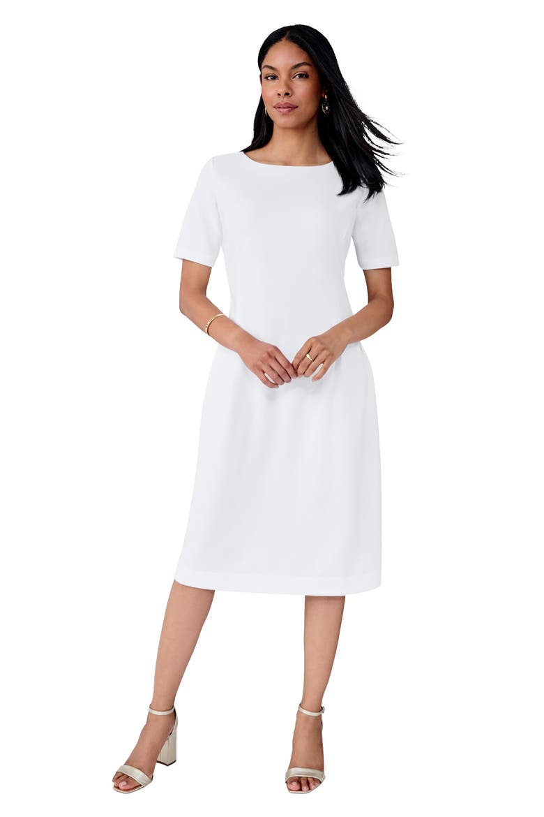 Crepe Fit and Flare Dress, Main, color, WHITE