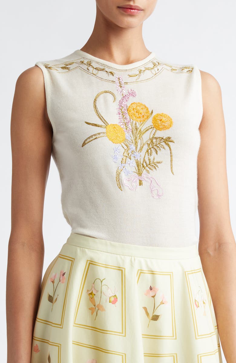 Giambattista Valli Floral Embroidered Cashmere & Silk Sleeveless Sweater, Alternate, color, 