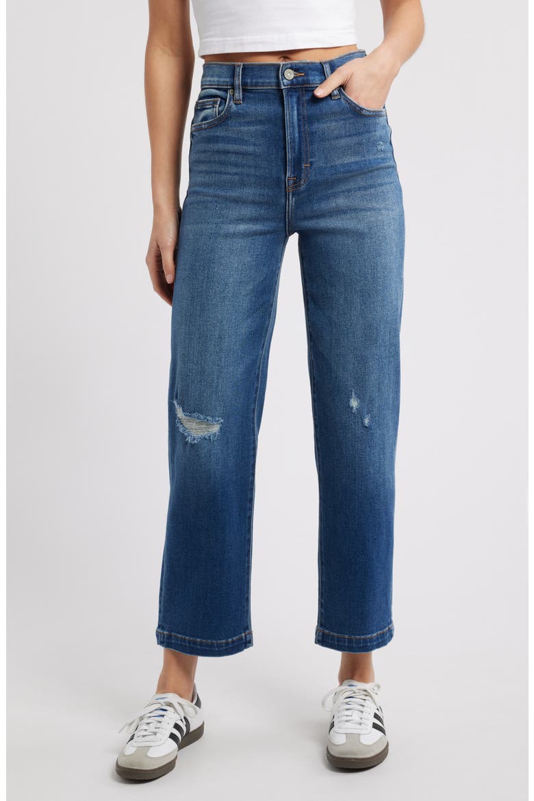 Distressed Relaxed Straight Leg Jeans, Main, color, DK WASH