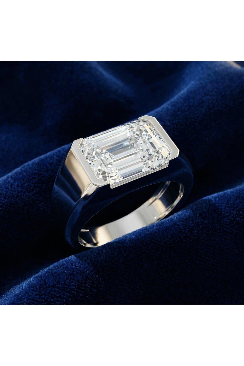 Certified 3Ct Men's Emerald Cut Half Bezel Diamond Ring 14k Gold or Pt Lab Grown, Alternate, color, 14k Yellow Gold