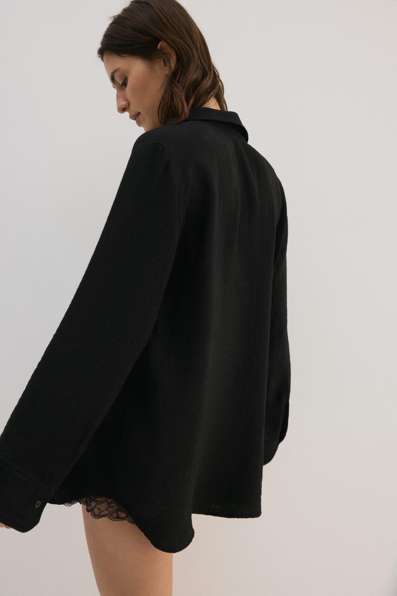 Crinkled Viscose-blend Shirt, Alternate, color, Black