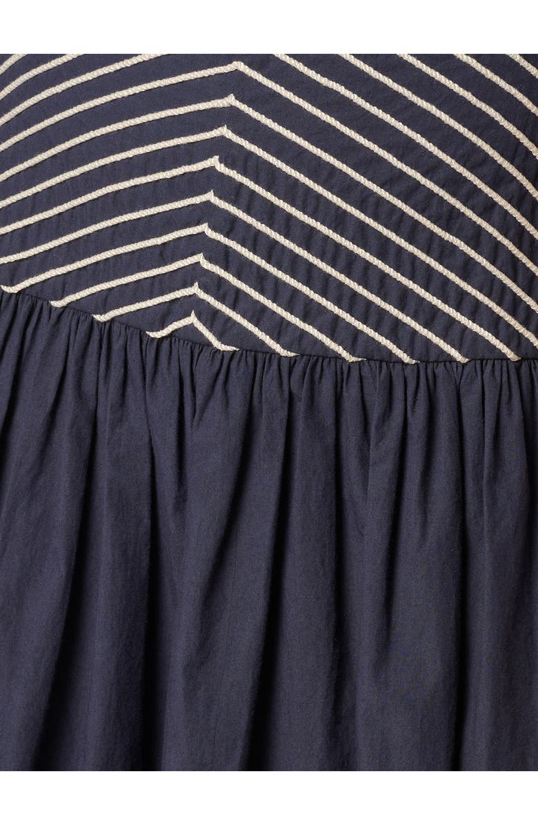 Adrianna Papell Embroidered Cutout Drop Waist Cotton Midi Dress, Alternate, color, Navy/ Ivory