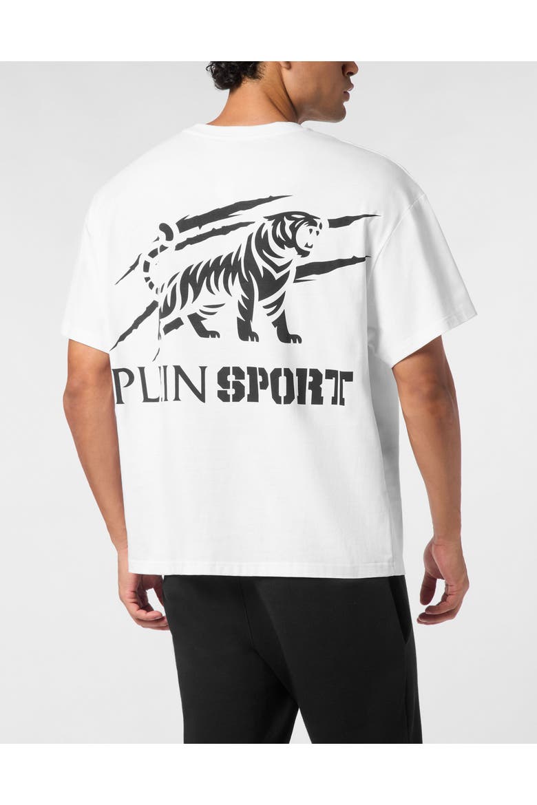 Round Neck T-Shirt Tiger Scratch Men, Alternate, color, white