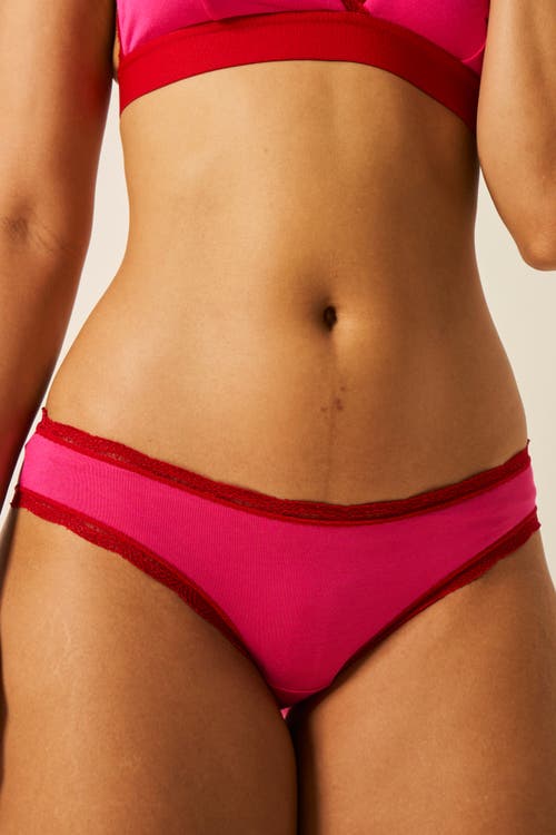 Stripe & Stare Lace Bralette & Original Knicker Set In Raspberry & Scarlet