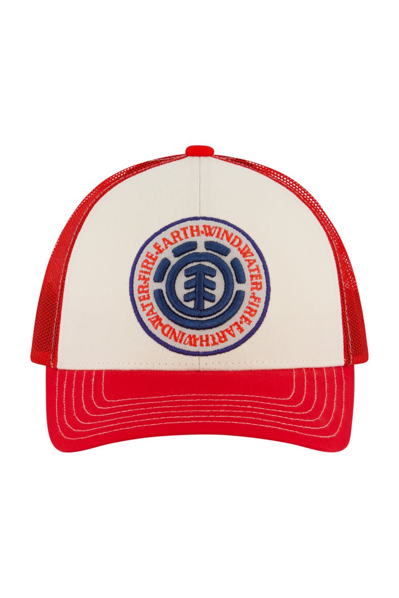 Constructed Contrast Stitch Cotton Twill Trucker Cap, Alternate, color, RED