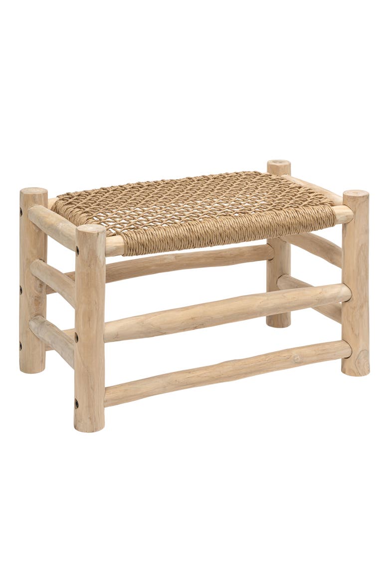 Chuck Bohemian Handcrafted Woven Synthetic Rattan Seat and Wood Indoor/Outdoor Backless Accent Stool, Main, color, Natural Bleach Finish