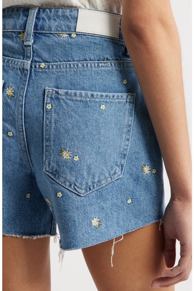 Mesa Flower Embroidered High Waist Cutoff Denim Shorts, Alternate, color, INDIGO FLORAL