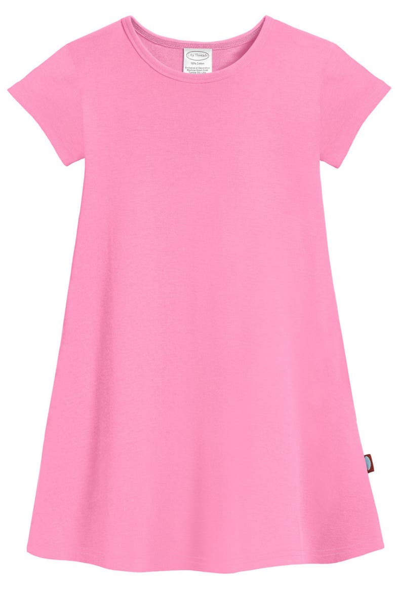 Girls 100% Cotton Soft Knit Jersey Cap Sleeve Dress, Alternate, color, Medium Pink