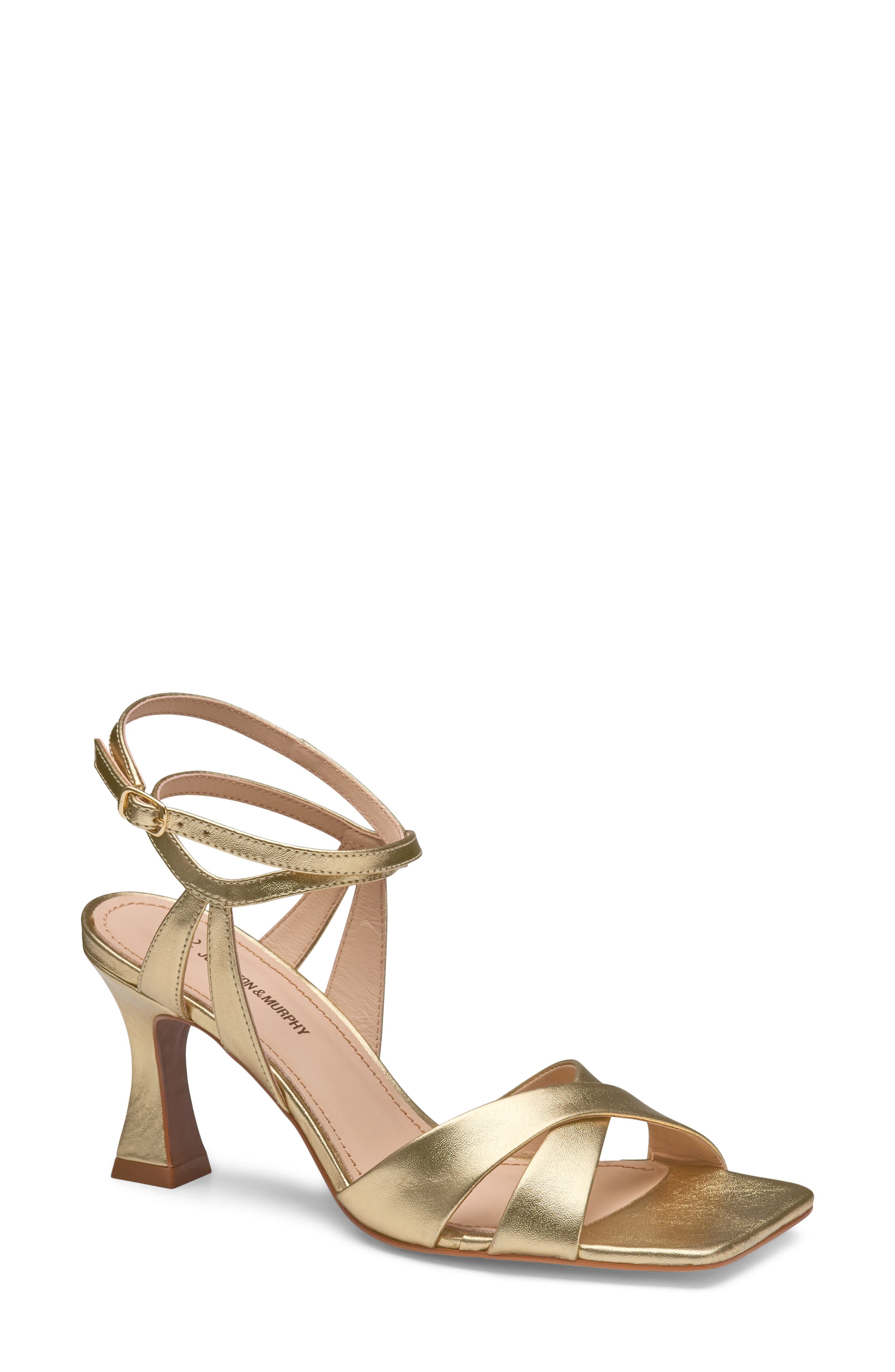 Johnston & Murphy Christine Ankle Strap Sandal, Main, color, Gold Metallic Sheepskin