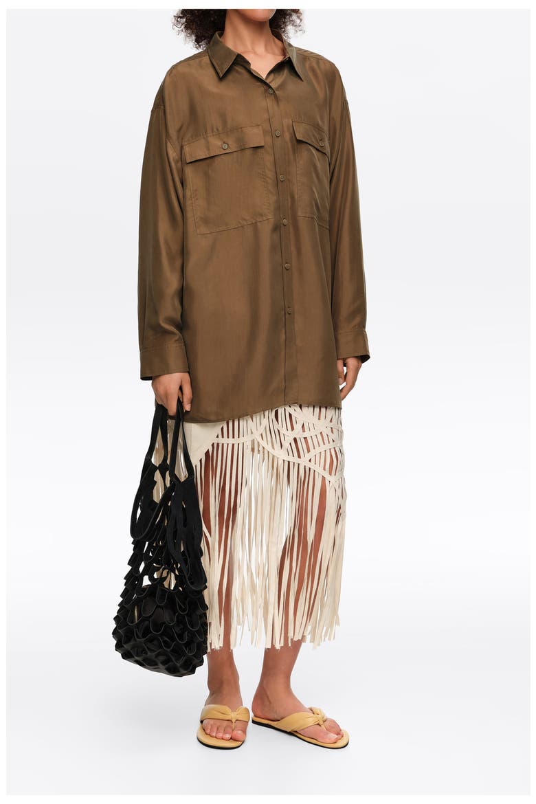 Oversize Silk Shirt, Alternate, color, OLIVE