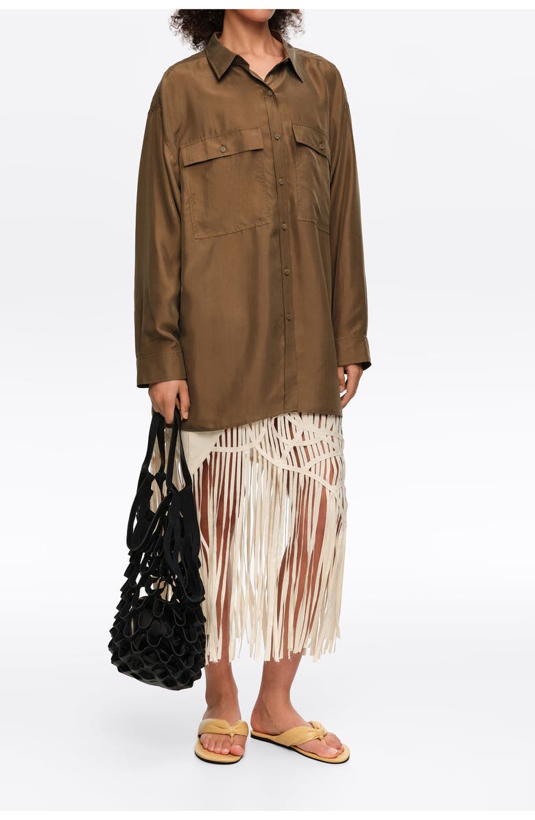 Bimba y Lola Oversize Silk Shirt, Alternate, color, Olive