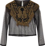 AllSaints Greta Sequin Beaded Sheer Top