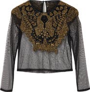 AllSaints Greta Sequin Beaded Sheer Top