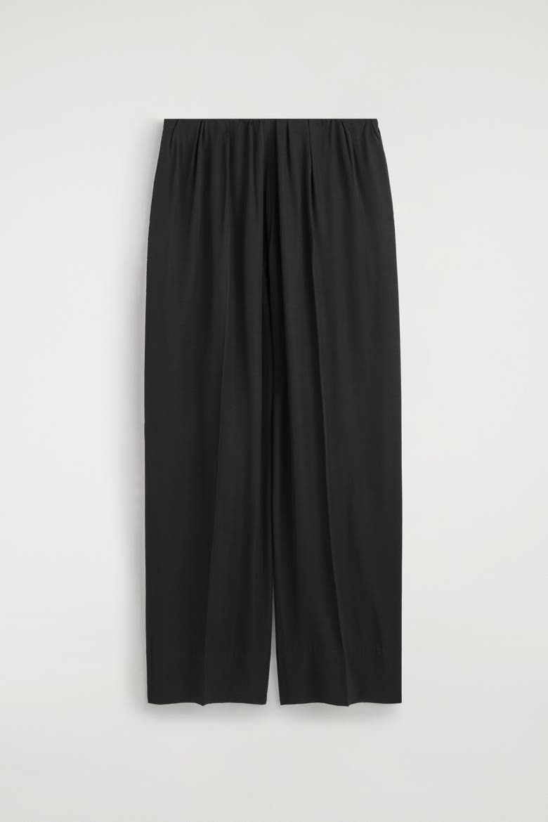 Elasticated Twill Straight-Leg Pants, Alternate, color, BLACK