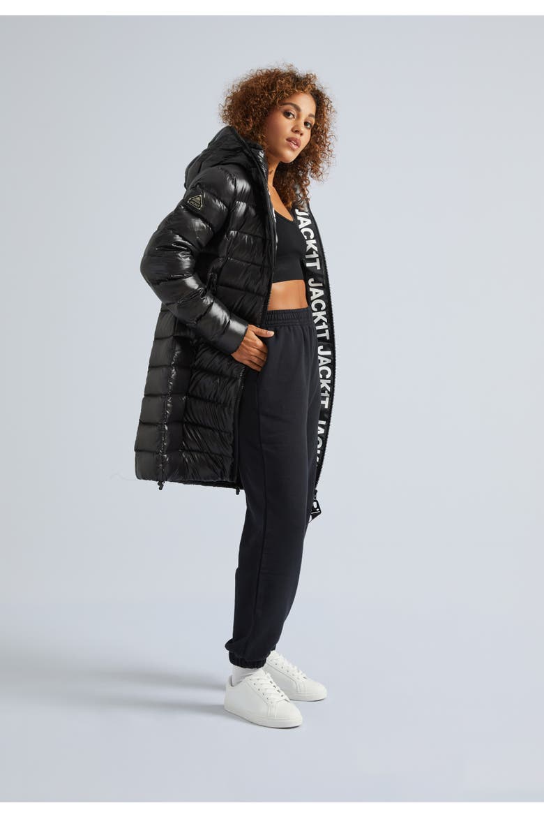 Longline Puffer Coat, Alternate, color, Black