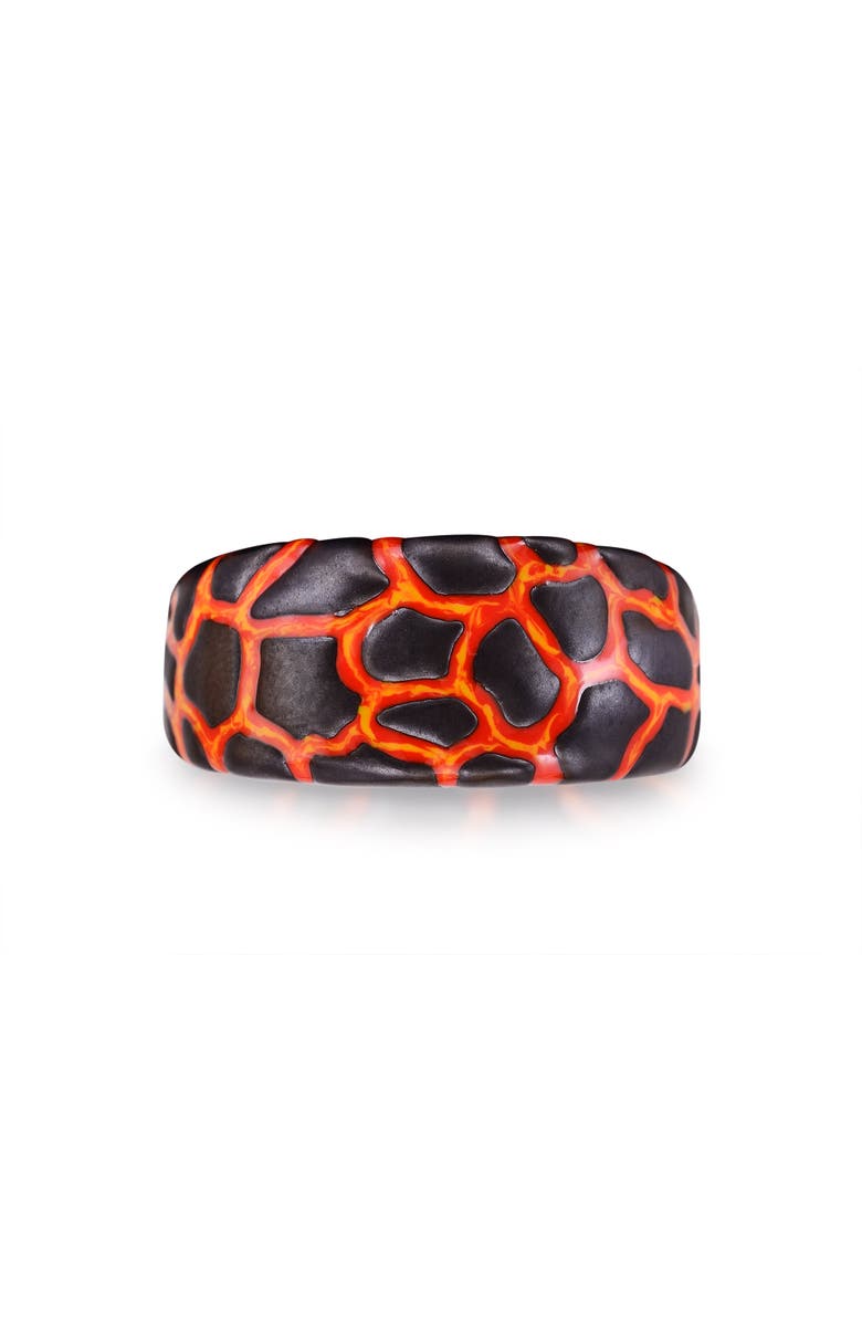 LuvMyJewelry Earth Fire Textured Silver & Enamel Band Men Ring, Main, color, Dark Grey