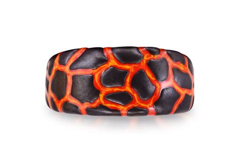 Earth Fire Textured Silver & Enamel Band Men Ring