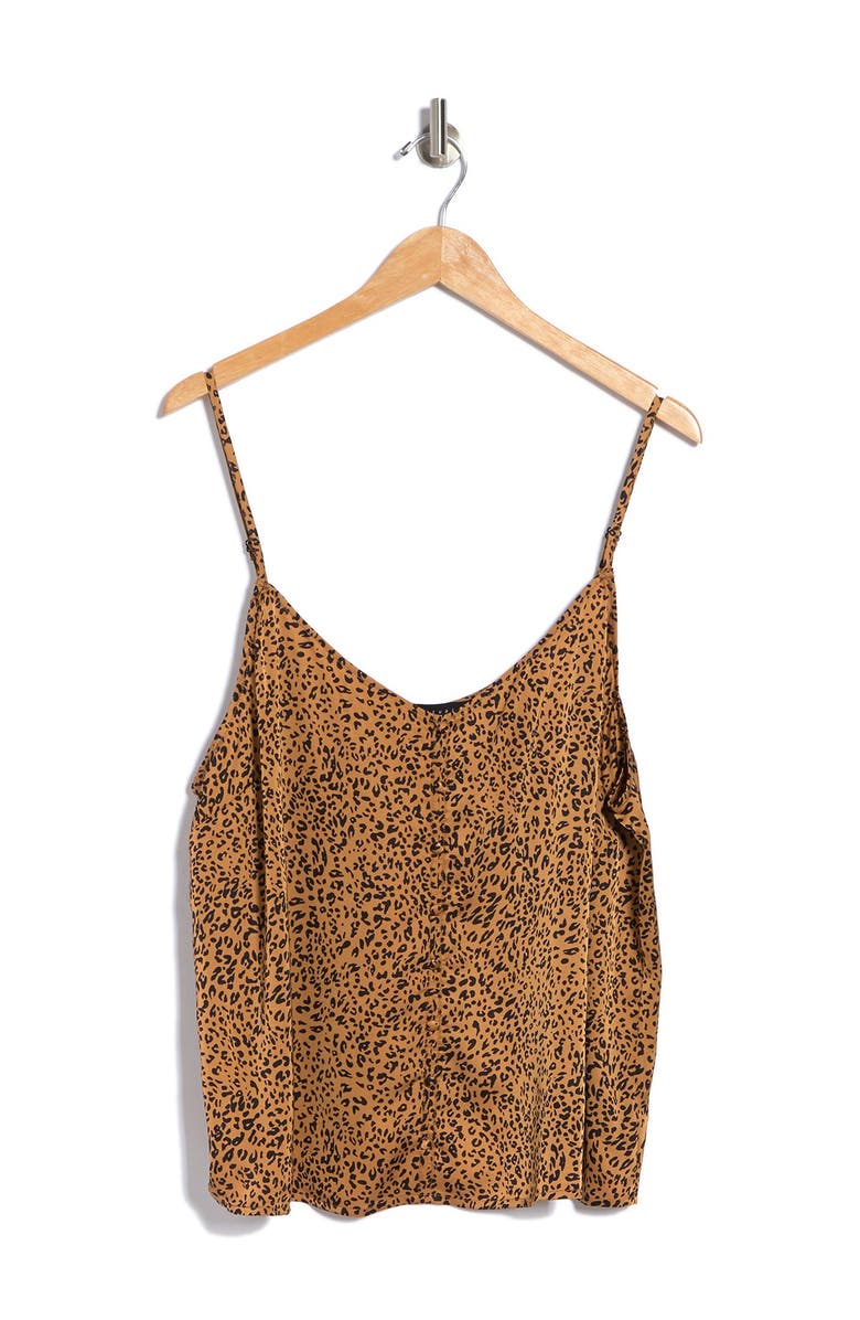 Sanctuary Leopard Print Button Satin Camisole Tank Top, Alternate, color, 