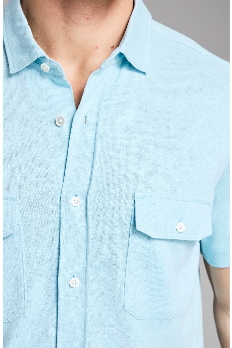 Hemp & Cotton Knit Short Sleeve Button-Up Shirt, Alternate, color, SKY BLUE