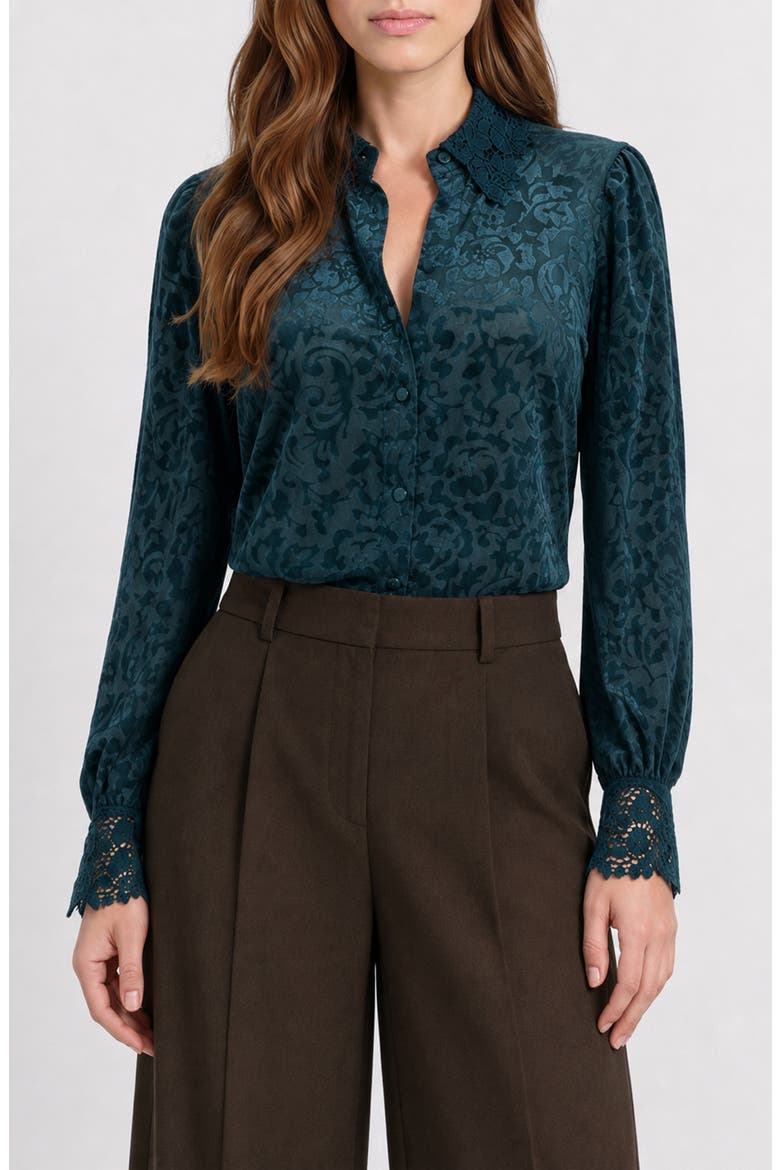 Vetiver Burnout Floral Shirt, Main, color, DEEP SEA