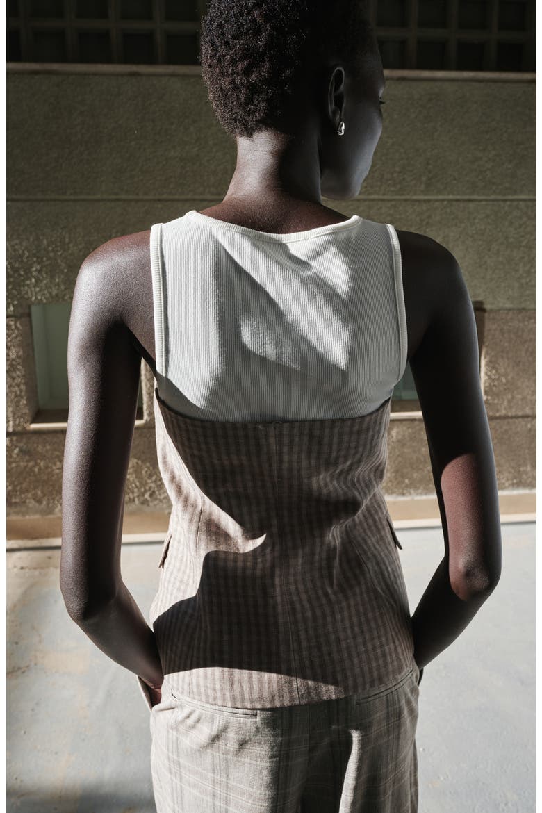 Strapless Check Print Vest, Alternate, color, LIGHT/ PASTEL GREY