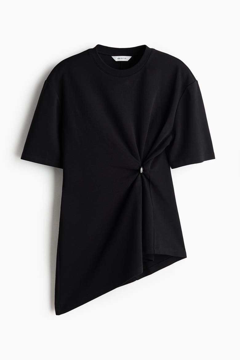 Draped-detail asymmetric top, Alternate, color, Black