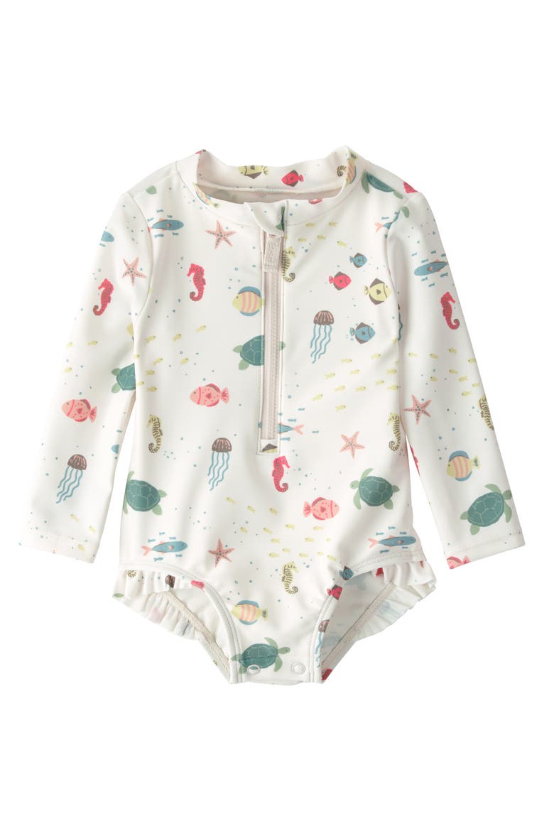 Long Sleeve One-Piece UPF 50+ Rashguard Swimsuit, Main, color, SEA LIFE