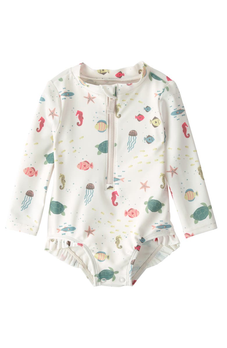 Little Planet Long Sleeve One-Piece UPF 50+ Rashguard Swimsuit, Main, color, Sea Life