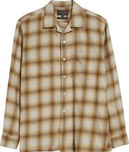 BEAMS Open Collar Ombré Check Brushed Flannel Button-Up Shirt