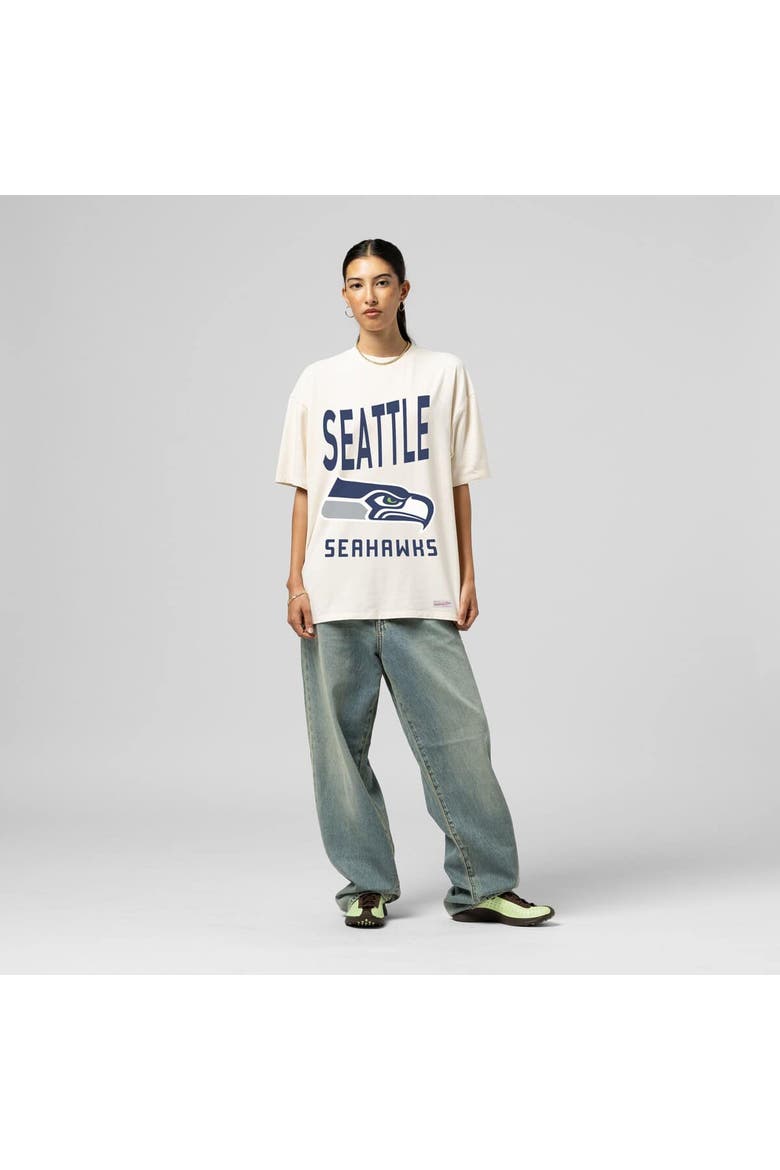 Women's Mitchell & Ness  Cream Seattle Seahawks Logo Rise Boyfriend T-Shirt, Main, color, Cream