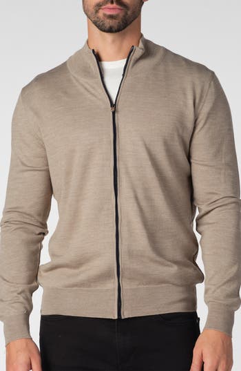 Studio Garnet Los Angeles Lightweight Merino Wool Full Zip Sweater In Brown