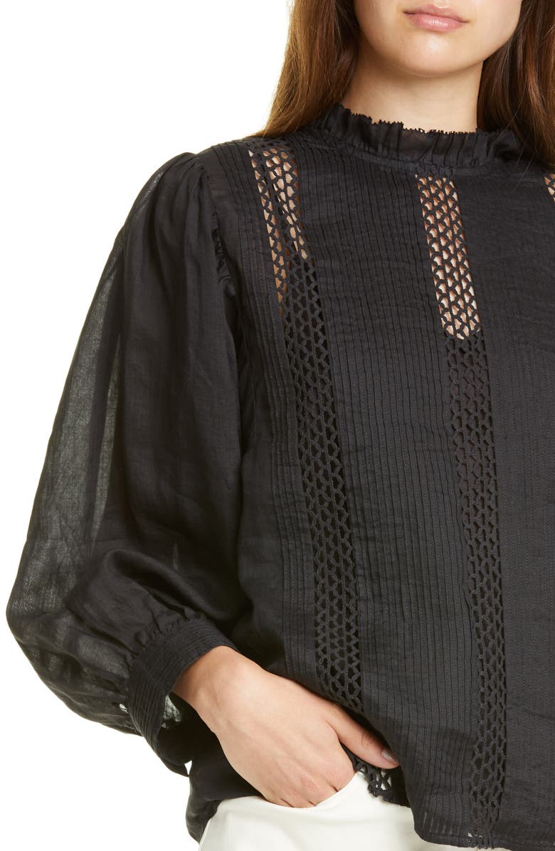 FRAME Lace Inset Ruffle Neck Top, Alternate, color, 