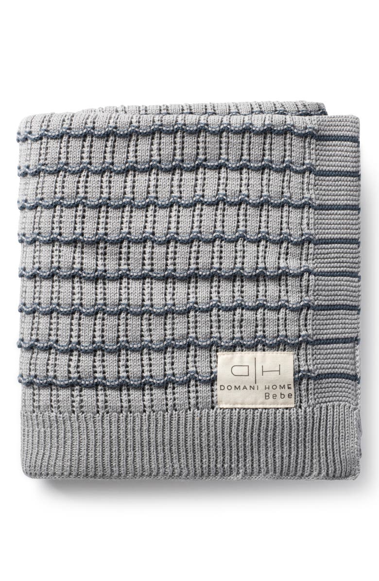 Domani Home Scallop Stripe Pointelle Cotton Knit Baby Blanket, Main, color, Blue