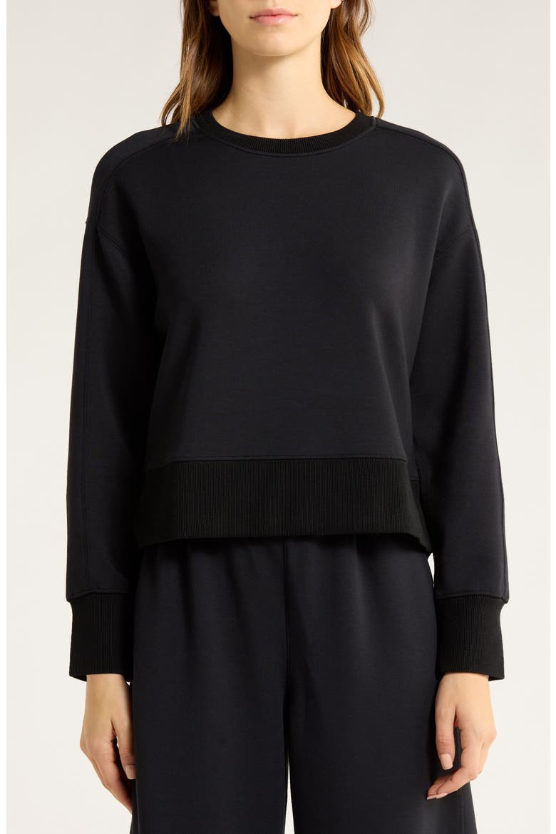 AirEssentials® Luxe Crop Crewneck Sweatshirt, Alternate, color, VERY BLACK