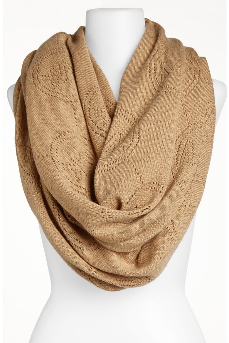 'Jet Set' Monogram Infinity Scarf, Main, color, DARK CAMEL