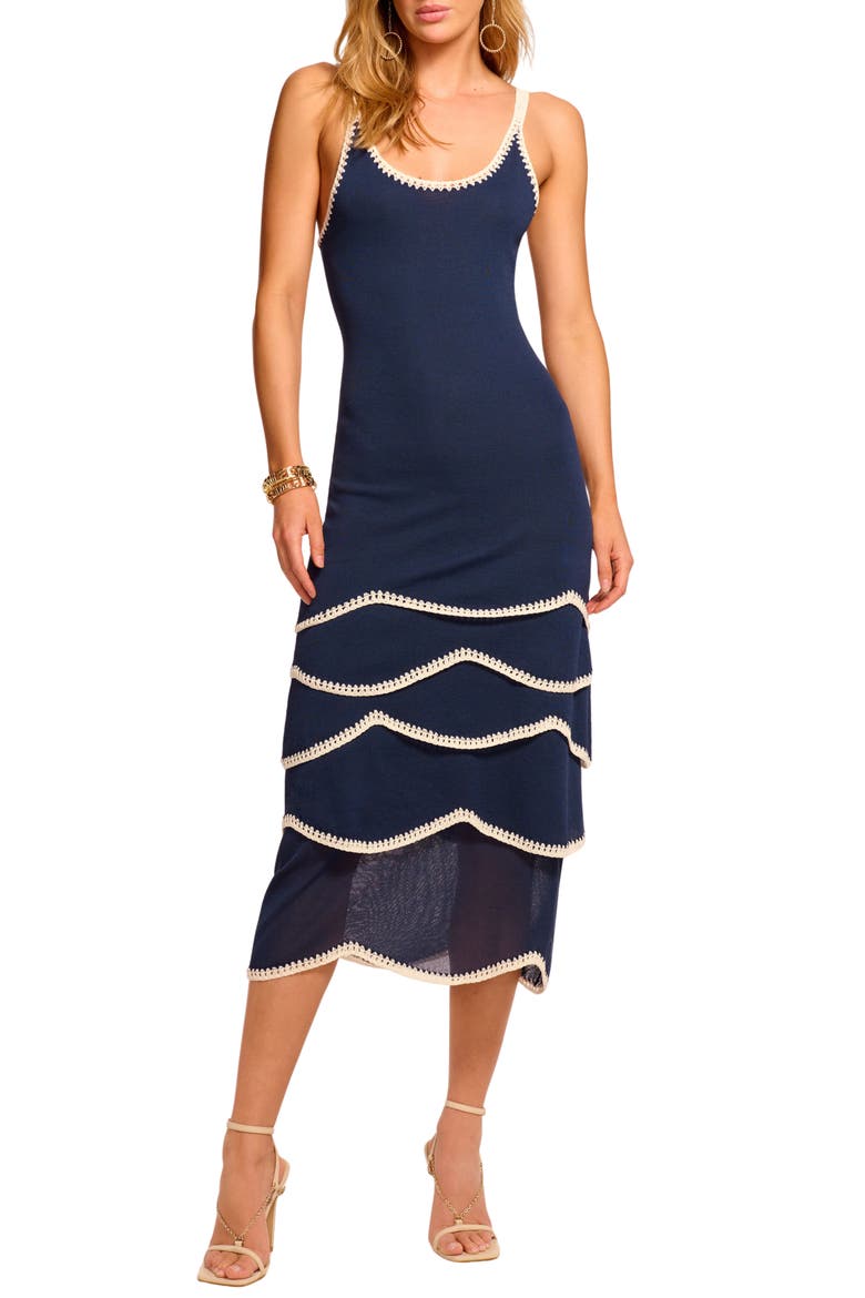 Aurelia Stitch Trim Midi Dress, Main, color, SPRING NAVY WAVE