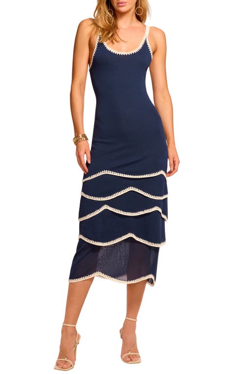 Shop Ramy Brook Aurelia Stitch Trim Midi Dress In Spring Navy Wave