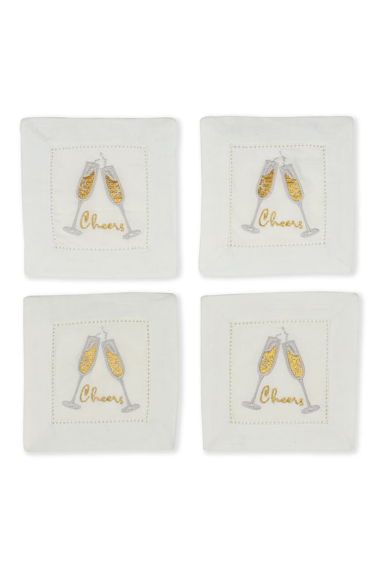 Fizz & Flutes Embroidered Linen Cocktail Napkins, Main, color, GOLD/ SILVER