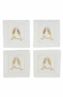 Tiramisu Fizz & Flutes Embroidered Linen Cocktail Napkins